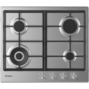 CANDY Plita incorporabila Candy CHG 6BF4WPX, Gaz, 4 arzatoare, Aprindere electrica, Sicuriflame, Arzator Double Crown, 60 cm, Inox