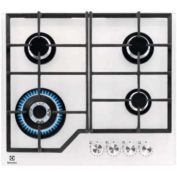 Electrolux Plita incorporabila Electrolux KGG64362W, Gaz, 4 arzatoare, Arzator Wok. Aprindere electrica integrata, Dispozitiv siguranta, Gratare fonta, 60 cm, Alb