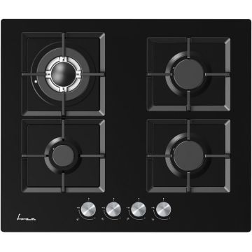 Fram Plita incorporabila Fram FBH-M4IWF-GBK, Gaz, 4 arzatoare, Gratar fonta, Wok, Aprindere electrica, Dispozitiv de siguranta, 60 cm, Sticla neagra