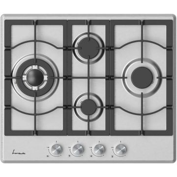 Fram Plita incorporabila Fram FBH-M4IWF-SS, Gaz, 4 arzatoare, Gratar fonta, Wok, Aprindere electrica, Dispozitiv de siguranta, 60 cm, Inox