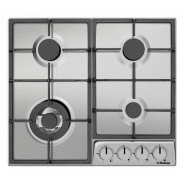 hansa Plita incorporabila pe gaz Hansa, 60 cm, comenzi frontale, WOK, 4 arzatoare, gratare fonta, aprindere in buton, inox