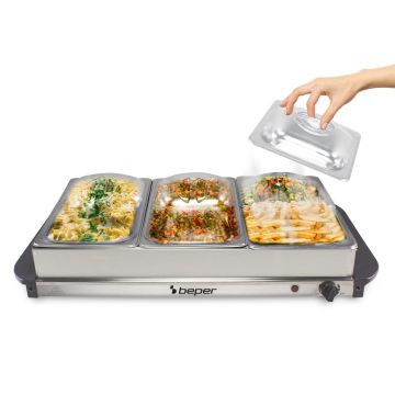 Incalzitor de servire bufet Beper, 300W, 63x37x14 cm, inox/plastic, argintiu