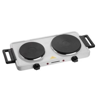 Plita electrica dubla HEINNER HDHP-KH2500WH, 2500 W, 2 plite din fonta, 18.5 cm + 15.5 cm, Termostat ajustabil, Protectie supraincalzire (Alb)