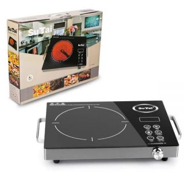 Plita electrica SuTai cu inductie, 2200W 220V touch control ceramica si sticla neagra Timer buton de reglaj cu aerisire