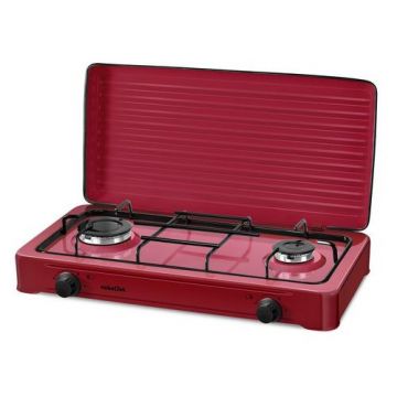 Plita exterior NobeLTek NLT PE2GR, Gaz, 2 arzatoare, Gratar emailat, fara siguranta, Diuze GPL, Capac emailat (Rosu)