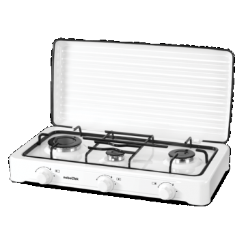 Plita exterior NobeLTek NLT PE3GA, Gaz, 3 arzatoare, Gratar emailat, fara siguranta, Diuze GPL, Capac emailat (Alb)