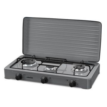 Plita exterior NobeLTek NLT PE3GS, Gaz, 3 arzatoare, Gratar emailat, fara siguranta, Diuze GPL, Capac emailat (Argintiu)