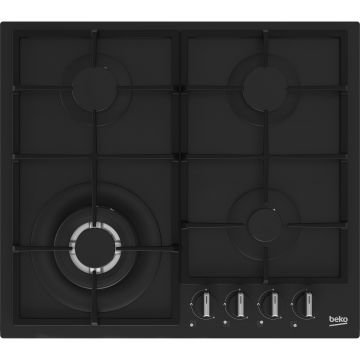 Plita incorporabila Beko HBIAG64225SB, 4 arzatoare, Gaz, Wok, Siguranta flacara, Negru