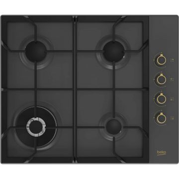 Plita incorporabila Beko HIGG64125SAR, Gaz, 4 arzatoare, 9 kw, Arzator Wok, Antracit