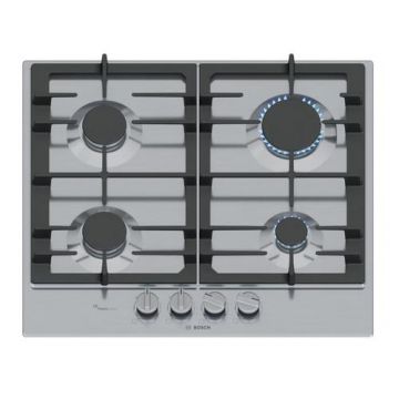 Plita incorporabila Bosch PCP6A5I90, Gaz, 4 arazatoare, Flame select, Gratar fonta, 60 cm (Inox)