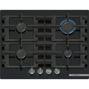 Plita incorporabila Bosch PNP6B6K40, Gaz, 4 arzatoare, Oprire de siguranta, Suprafata Quartz, Negru