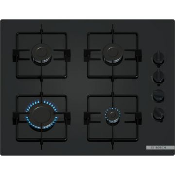 Plita incorporabila Bosch POP6B6K30, Gaz, 4 arzatoare, 60 cm, Oprire de siguranta, Negru