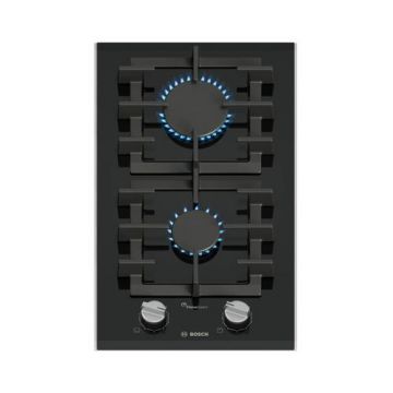 Plita incorporabila Bosch PRB3A6I40, Gaz, 2 arzatoare, FlameSelect, Vitroceramica, Domino 30 cm (Negru)