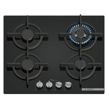 Plita incorporabila BOSCH Seria 6 PPH6A6I10, Gaz, 4 arzatoare, 8000 W, 9 niveluri putere, 59 cm (Negru)
