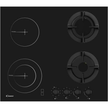 Plita incorporabila Candy CMG2V2BG/1, Mixta, 2 arzatoare + 2 zone vitroceramice, 60 cm (Negru)