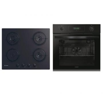 Plita incorporabila Candy CVW6BB, 4 Arzatoare gaz, Aprindere electrica, 60 cm + Cuptor incorporabil Candy FIDCP N615 L, 65 l, Electric, Clasa A+, 8 functii, Ventilator, Autocuratare Aquactiva, Grill (Negru)