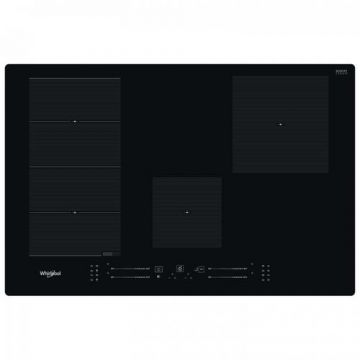 Plita incorporabila cu inductie Whirlpool WFS3977NE, Putere 7.2 kW, 4 zone de gatit, Booster, 6th Sense, FlexiSide, ChefControl, TouchControl, EasyDisplay, 77 cm (Negru)