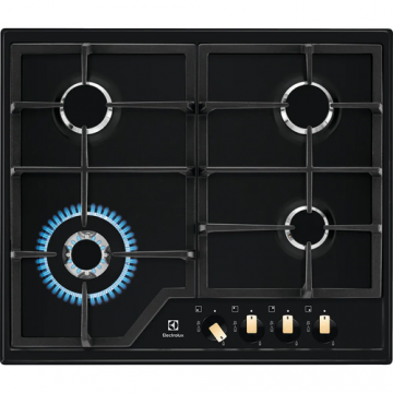 Plita incorporabila Electrolux KGS6436RK, Gaz, 4 zone de gatit, Aprindere electrica, Arzator Wok, 60 cm (Negru)