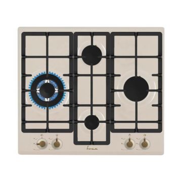 Plita incorporabila Fram FBH-S4IWF-RBG, Gaz, 4 arzatoare, Wok, Aprindere electrica, Gratar fonta, Duze GPL incluse, 60 cm, Bej