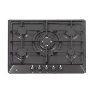 Plita incorporabila Fram FBH-S705IWF-RBK, Gaz, 5 arzatoare, Wok, Aprindere electrica, Gratar fonta, Duze GPL incluse, Negru