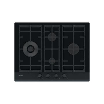 Plita incorporabila Haier HAVG5D4HB, Gaz, 4 Arzatoare, Grilaje fonta (x3), Aprindere electrica, Preci Flame – reglarea in 9 trepte a flacarii, 65 cm (Sticla Neagra)