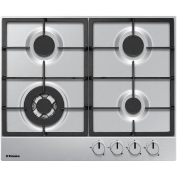 Plita incorporabila Hansa BHGI611302, Gaz, 4 arzatoare, Gratar fonta, 60 cm (Inox)