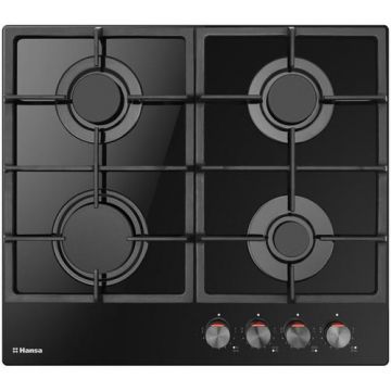 Plita incorporabila Hansa BHKS610505, Gaz 4 arzatoare, Aprindere electrica, 60 cm, Sticla (Negru)