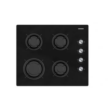 Plita incorporabila Heinner HBH-M402IEGBK, 4 arzatoare, Gaz, Aprindere electrica, Sticla neagra