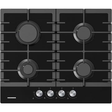 Plita incorporabila Heinner HBH-M421IRFGBK, Gaz, 4 arzatoare, Aprindere electrica, Sticla neagra