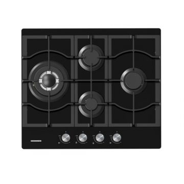 Plita incorporabila Heinner HBH-M452IWFGBK, Aprindere electrica, Gaz, Arzator Wok, Gratar fonta