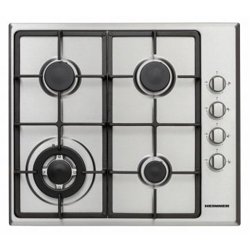Plita incorporabilă Heinner HBH-V4IWFSCIX - 4 arzătoare gaz, arzător Wok, grătare fontă, inox
