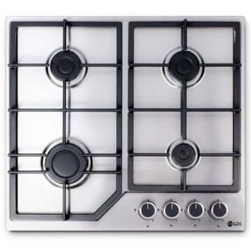 Plita incorporabila LDK 4GFIX, Gaz, 4 arzatoare, Aprindere electrica, Gratare fonta, Siguranta, 60 cm (Inox)