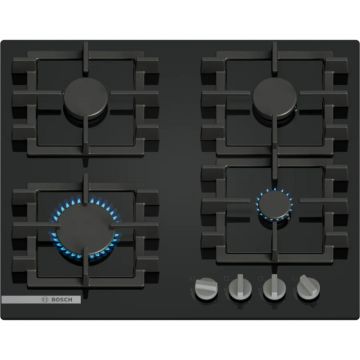 Plita incorporabila pe gaz Bosch PNN6B6K40, 4 arzatoare, Oprire de siguranta, Negru