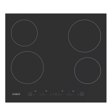 Plita incorporabila SAMUS PSVE-64BMG4, Vitroceramica, 4 arzatoare, Panou Touch Control, 9 trepte, Timer digital, 60 cm (Negru)