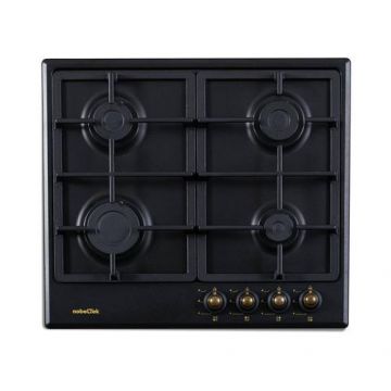 Plita pe Gaz Incorporabila NobeLTek BI NHBG-9744RANT, Comenzi Frontale, Aprindere Buton, Gratare Fonta, Design Rustic (Antracit)