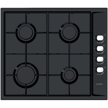 Samus Plita incorporabila Samus PSG-64SB, Latime 58 cm, 4 arzatoare pe gaz, Gratare metalice, Aprindere electrica, Negru