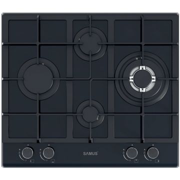 Samus Plita incorporabila Samus PSG-64SG5 Gray, Latime 58 cm, 4 arzatoare pe gaz, gratare fonta, Aprindere electrica, Sticla gri