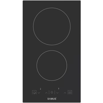 Samus Plita incorporabila vitroceramica Samus PSVE-32BMG5, Latime 30 cm, 2 Arzatoare, Touch Control, Timer, Setari putere in 9 trepte, Sticla ceramica, Negru Mat