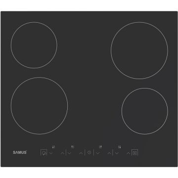 Samus Plita incorporabila vitroceramica Samus PSVE-64BMG4, Latime 60 cm, 4 arzatoare, Touch Control, Timer, Setari putere in 9 trepte, Sticla ceramica, Negru mat
