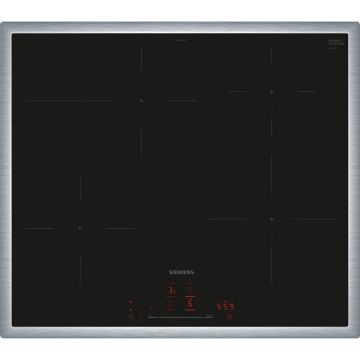 SIEMENS Plita incorporabila cu inductie Siemens EH645HFB1E, iQ300, cu cadru, 4 zone de gatit, 17 niveluri de putere, 60 cm, Home Connect, Negru-Inox