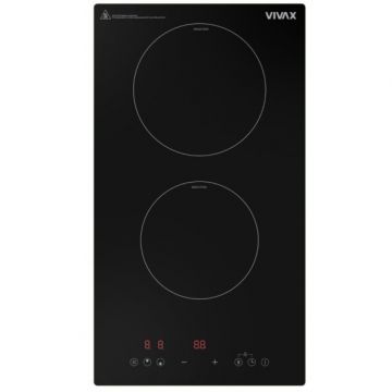 VIVAX Plita incorporabila domino VIVAX BH-02MIN, Inductie, Doua zone de gatit, Boost, Control touch, Timer, 3500 W, Timer digital, Protectie copii, Indicator caldura reziduala, Sticla securizata, 30 cm, Negru
