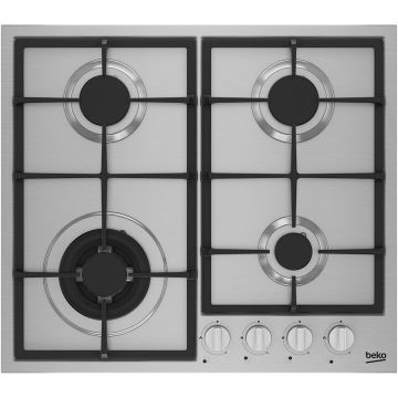 Beko Plita incorporabila Beko HBIAG64225SX, Gaz, 4 arzatoare, Siguranta flacara, Wok, Gratar din fonta, Culoare Inox