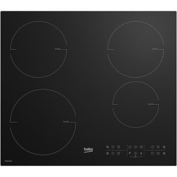 Beko Plita incorporabila Beko HII64200RT, Inductie, 4 zone de gatit, 9 trepte de putere, Booster, Child Lock, Timer, Oprire automata, Negru