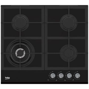 Beko Plita pe gaz Beko HILW64235S, 4 zone de gatit, inox, 60cm, Neagra