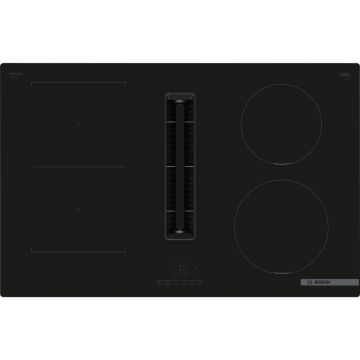 BOSCH Plita incorporabila Bosch PVS811B16E, Inductie, 4 zone de gatit, Touch control, CombiZone, Hota incorporata, Putere de absorbtie 622 mc/h, EcoSilence Drive, 80 cm, Negru