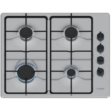 BOSCH Plita pe gaz Bosch PBP6B5K80, 75 cm, 4 arzatoare, sticla neagra, FlameSelect, gratare din fonta, Gri