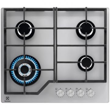 Electrolux Plita incorporabila Electrolux KGG64362S, Gaz, 4 arzatoare, Aprindere electrica integrata, Dispozitiv siguranta, Gratare fonta, 60 cm, Argintiu
