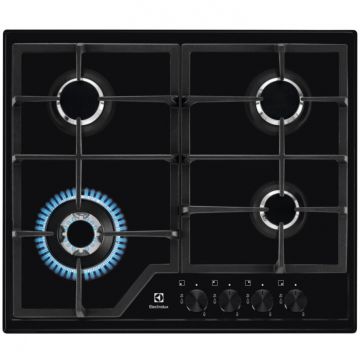 Electrolux Plita incorporabila Electrolux KGS6436K, Gaz, 4 arzatoare, Wok, Aprindere electica integrata, Gratare fonta, 60 cm, Negru
