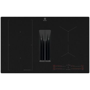 Electrolux Plita inductie cu hota integrata Electrolux ECC83443CZ, ComboHob FlexiBridge, Seria 600, 80 cm, Control touch, Booster (4 zone), Motor inverter, 2 Filtre de carbon si aluminiu incluse, 650 mc/h, Negru mat