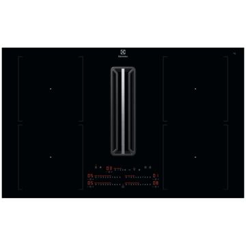 Electrolux Plita inductie cu hota integrata Electrolux KCC84453CK, ComboHob FlexiBridge, Seria 600, 83 cm, Control touch, Booster (4 zone), Motor inverter, 2 Filtre de carbon si aluminiu incluse, 630 mc/h, Negru